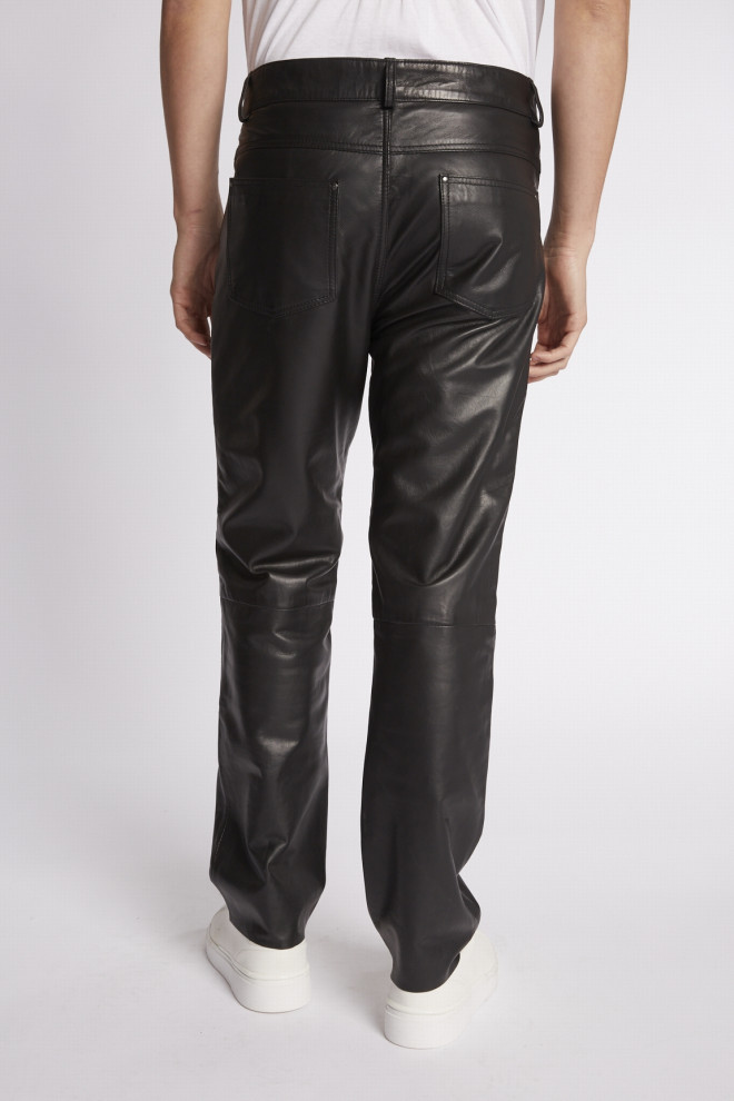 Pantalon en cuir d'agneau Stretch noir, Ventcouvert - AGNES Noir