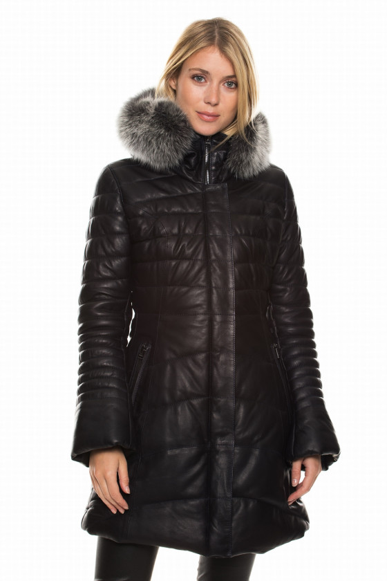 LAMB LEATHER DOWN JACKET W/FUR JACQUELINE AGORA