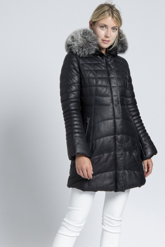 LAMB LEATHER DOWN JACKET W/FUR JACQUELINE AGORA